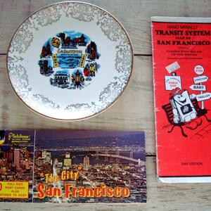 Lote variado de 3 recuerdos vintage de San Francisco: postales, libro y mapa. Una colección instantánea.