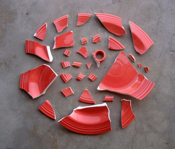 Broken PLATE TILES for Mosaics: Pretty Persimmon Coral Orange Bowl