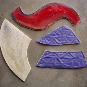 Large NOVELTY Ceramic Handmade TILES: CHOOSE Your Tile, 4 Available, Red Purple Cream Mosaic Tile Supply