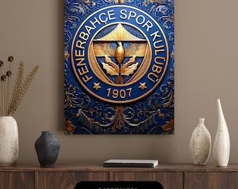 Affiche du club de football de Fenerbahçe : emblème de 1907, oeuvre d'art murale en or bleu, décoration de bureau à domicile, affiche avec logo de haute qualité