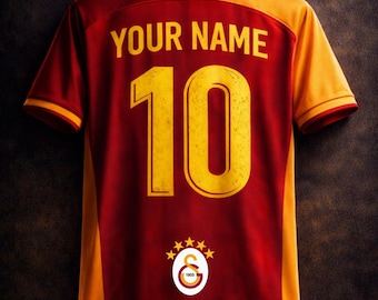 Maillot Galatasaray haut de gamme personnalisé, nom et numéro personnalisés, maillot de football, art mural en téléchargement numérique de haute qualité