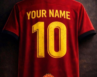 Affiche personnalisée premium du maillot Manchester United Nom et numéro personnalisés du maillot de football Art mural en téléchargement numérique Salle de sport de haute qualité