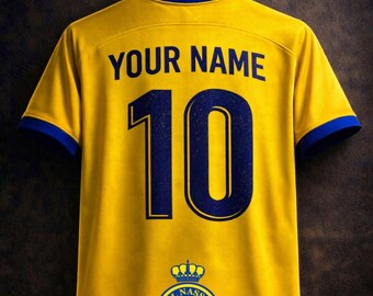 Affiche personnalisée premium du maillot Al Nassr FC, nom et numéro personnalisés, art mural, téléchargement numérique, salle de sport, haute qualité