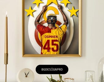 Victor Osimhen Galatasaray 5 étoiles Champions impression d'art mural de haute qualité pour la maison et le bureau Art mural