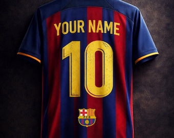 Personnalisez votre maillot de football avec nom et numéro de Barcelone premium, art mural en téléchargement numérique de haute qualité