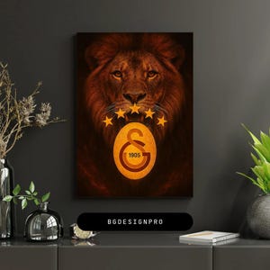 Galatasaray Lion Wall Art Poster 5 Star Champion Design 1905 Emblem Office Decor Gift for Fans Sports Club Turkish Footbal Office Picture