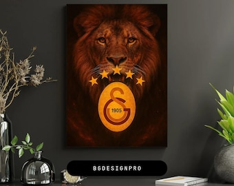 Impression d'art Lion de Galatasaray : Art mural de haute qualité pour la maison et le bureau, champion de football turc 5 étoiles