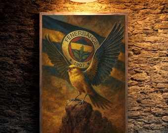Affiche de logo de style dessiné main rehaussée d'art numérique de Fenerbahçe, illustration texturée haute résolution, impression murale d'art mural pour la maison et le bureau
