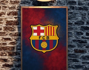 Art mural Barcelona FCB, impression minimaliste moderne (téléchargement numérique) maison et bureau affiche logo déco murale haute qualité
