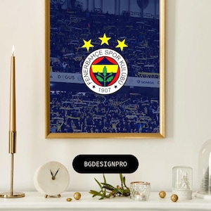 Fenerbahçe Moderno Impressão de Parede para Escritório Pôster Esportivo Impressão de Futebol Presente Pintura para Escritório em Casa Decoração Logotipo do Clube de Futebol FB 1907 Amarelo Azul Marinho
