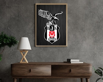 Décoration murale Besiktas Football Club : affiche de sport BJK (téléchargement numérique) Logo de haute qualité, décoration d'art murale pour la maison et le bureau