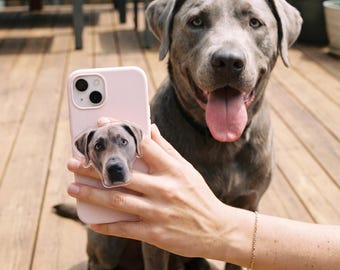 Support de téléphone magnétique personnalisé avec photo - Cadeau personnalisé - Support de téléphone avec découpe pour le visage - Accessoire de téléphone mignon pour les amoureux des animaux