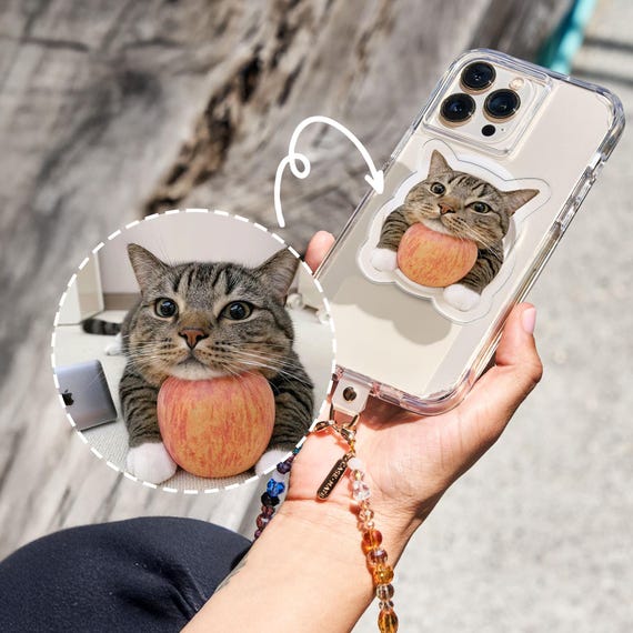 Custom Phone Grip Magnetic Phone Grip with Photo - Personalized Valentine Gifts Phone Holder Face Cut - Cute Phone Accessories Pet Lover