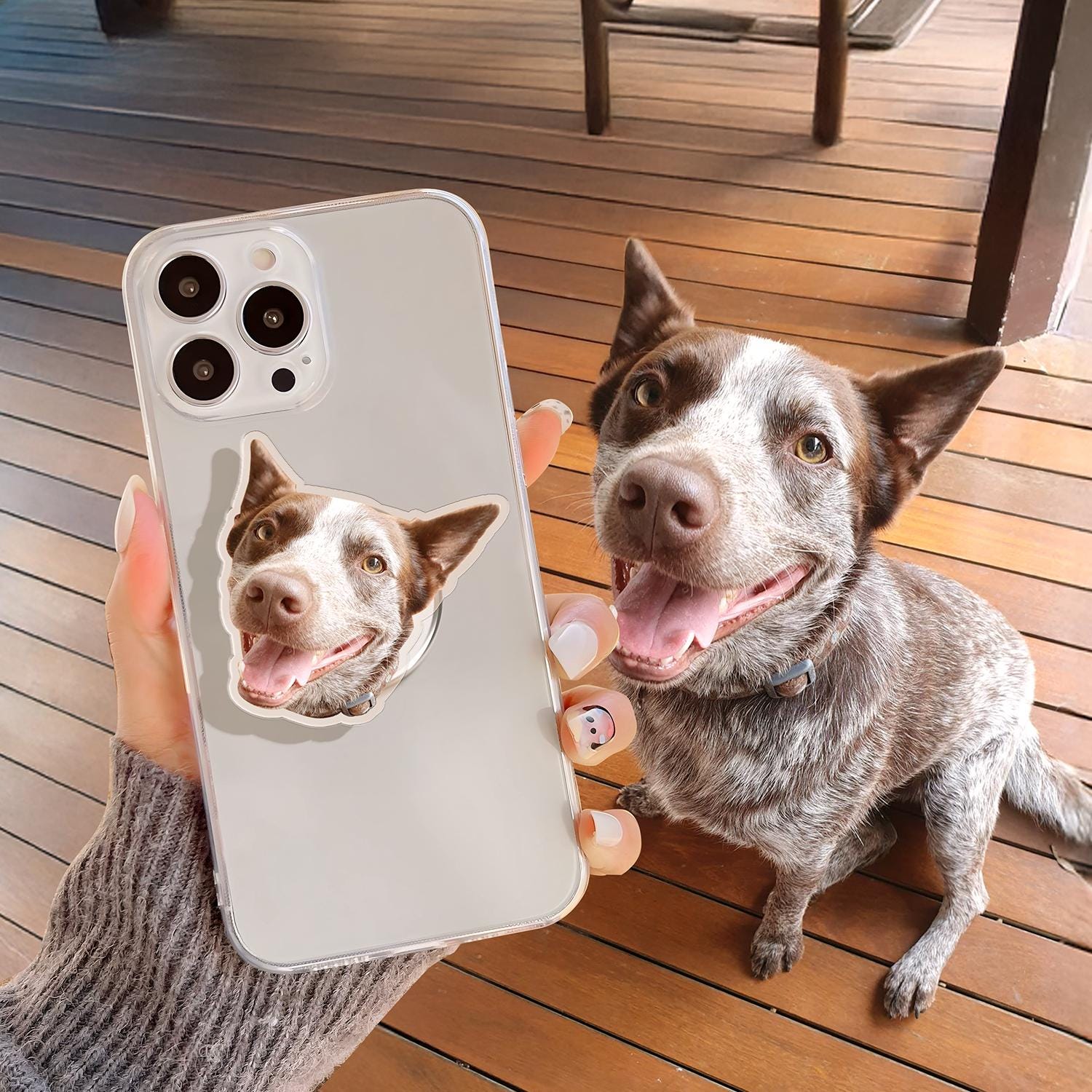 Custom Magnetic Phone Grip with Your Photo - Personalized Phone Holder with Big Face Cut - Cute Phone Accessories for Pet Lover
