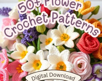 50 Crochet Flower Patterns Bundle | Amigurumi Bouquet, Home Decor (PDF)