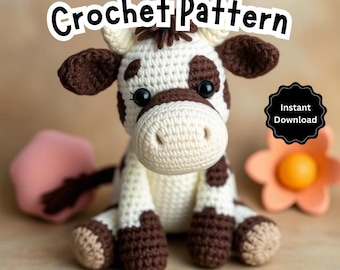Crochet Cow Pattern PDF | Sitting or Standing Amigurumi Cow | Black & White or Brown and White, Farmhouse Decor, Nursery Gift