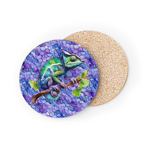 Colorful Chameleon Coasters, Reptile Drink Coasters, Set of 4, Unique Home Decor, Animal Lover Gift, Housewarming Present
