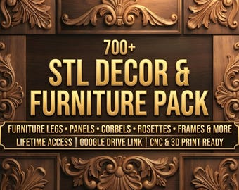 Meubels en decoratie 700+ STL-3MF-bundel | CNC-routerbestanden | Houtsnijpatronen | 3D-afdrukmodel