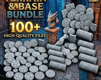 STL-bundel terrein en basis | 100+ D&D Wargaming-miniatuurbases | Textuurrollers | Tafelbladlandschap