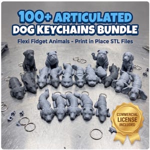 Paquete de llaveros articulados de perro en formato STL / Más de 100 archivos de impresión 3D de animales flexibles / Licencia comercial