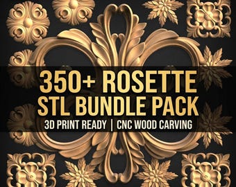 Rozet CNC STL-ontwerpenbundel | Megabibliotheek met 350+ modellen | 3D-afdruk | Houtsnijwerk | Decoratief