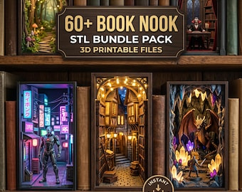 Book Nook STL-bundelpakket | 60+ 3D-afdrukbare bestanden | Diorama's, miniaturen, fantasie, helden