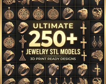 Sieraden STL-bundelpakket | 250+ afdrukklare bestanden | 3D en CNC | Ringen, kettingen, oorbellen