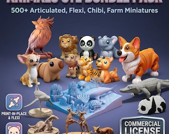 Dieren STL-bundelpakket | 500+ knikgestuurde, flexi-, chibi- en boerderijminiaturen | Commerciële licentie