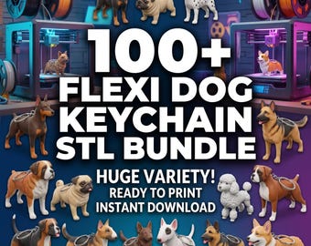 Gelede hondensleutelhanger STL-bundelpakket | 100+ Flexi Animal 3D-printbestanden | Commerciële licentie