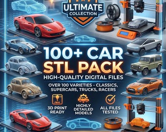 Car STL-bundelpakket | Set van 100+ 3D-printklare schaalmodelbestanden voor voertuigen