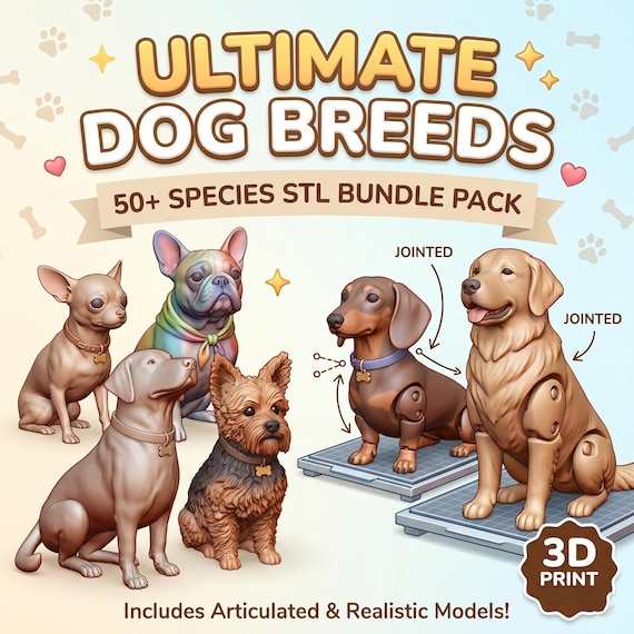 Dog Breeds STL Collection | Articulated & Realistic Dog Busts and Figurines | 3D Print Ready Files