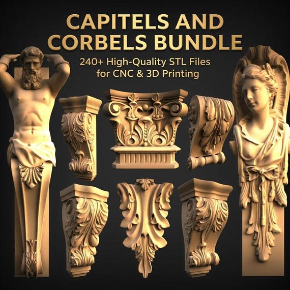 Architectural Capitals & Corbels STL Bundle | 240+ 3D Printable, CNC Relief Files for Woodworking Decor