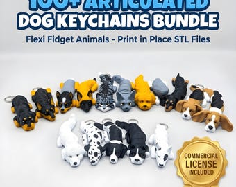 Paquete de llaveros articulados de perro en formato STL / Más de 100 archivos de impresión 3D de animales flexibles / Licencia comercial
