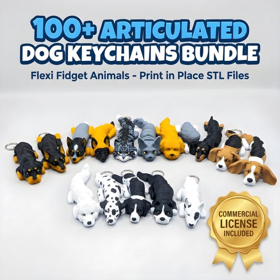 Articulated Dog Keychain STL Bundle Pack | 100+ Flexi Animal 3D Print Files | Commercial License