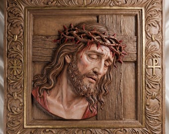STL-bestand van een Jezus-reliëf | CNC-router en 3D-printer | Religieus 3D-model