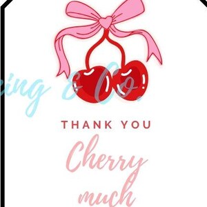 party favors, party tags, party, birthday, cherry on top, cherry birthday, cherry theme party, cherry party, cherries and bows, bow birthday