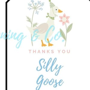 party favors, party tags, party, birthday, silly goose tags, silly goose party, girls birthday, goose party, goose birthday theme