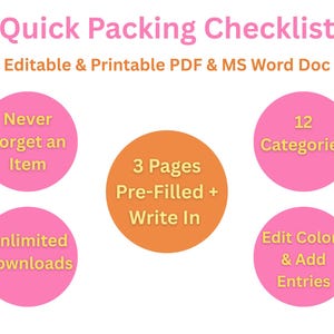 Printable Editable Travel Checklist+ Bonus Flight Tracker | Packing ...