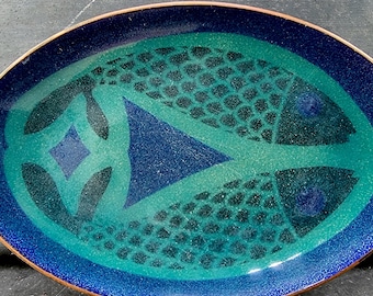 Signed Miguel Pineda Enamel Copper Bowl – Mid-Century Modern Fish Motif Taxco Art Beadsnbones
