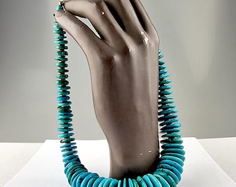 Boho Southwestern Necklace – Graduated Turquoise Disc Beads – Vintage Statement Jewelry – Handmade Unisex