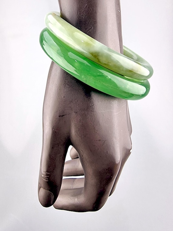 Vintage Jade Green Bangles – Thai Glass & Natural Stone Bracelet, Boho Stackable Jewelry, Travel Finds