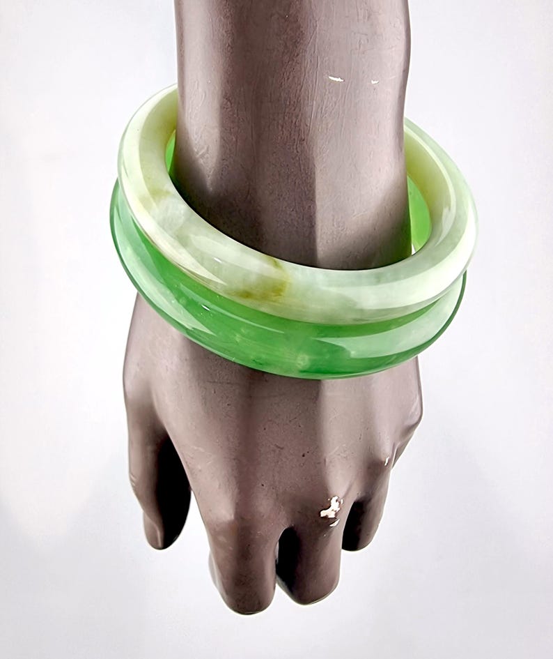 Vintage Jade Green Bangles – Thai Glass & Natural Stone Bracelet, Boho Stackable Jewelry, Travel Finds image 9