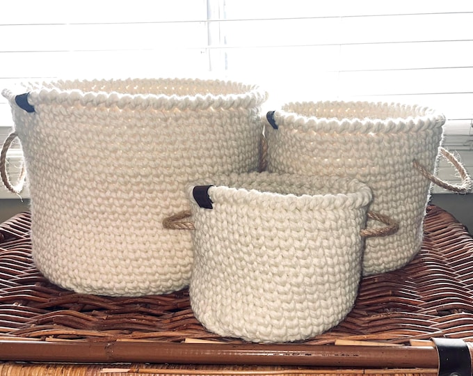 Set of 3 Crochet baskets (12 colour options) for organization, gifts, and decorative planter pots.