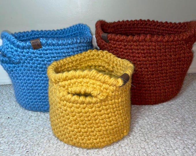 Set of 3 Crochet baskets (12 colour options) for organization, gifts, and decorative planter pots.