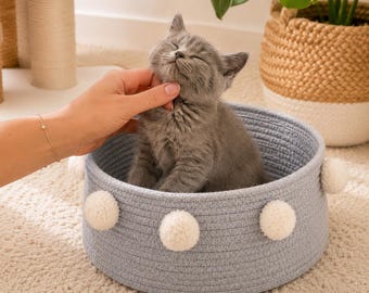 Cotton Rope Cat Bed, Cozy Cat Basket, Woven Cat Nest, Soft Pet Bed, Small Dog Bed, Indoor Cat House, Modern Cat Furniture, Cat Lover Gift