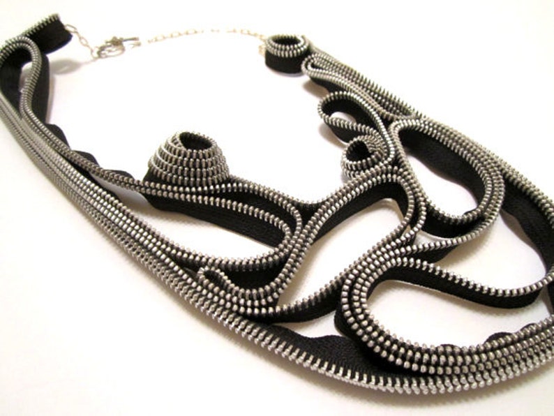 Navy zipper necklace Etsy