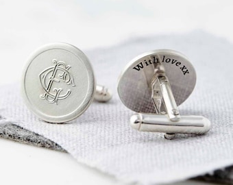 Sterling Silver Personalised Cufflinks for the Groom - Engraved with monogram made using two entwined initials - The perfect gift for him