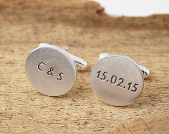 Silver Round Personalised Cufflinks, Groom Cufflinks, Custom Cufflinks, Initial Cufflinks, Date Cufflinks, Message Cufflinks, Groom gift