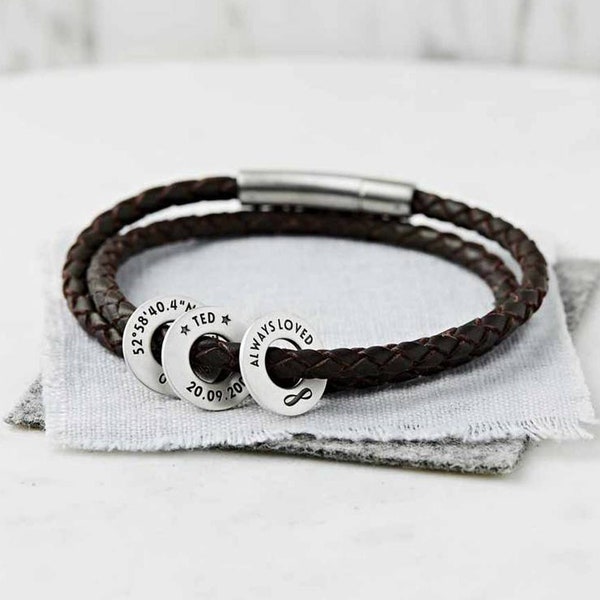 Personalised Sterling Silver Story Bracelet - Leather Wrap Bracelet with sterling silver charms engraved with your life events or milestones