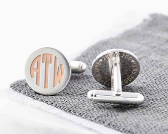 Rose Gold And Silver Monogram Cufflinks, Custom cufflinks, Initial Cufflinks, Gift for Him, Groom Cufflinks, Art Deco Cufflinks, Grooms Gift